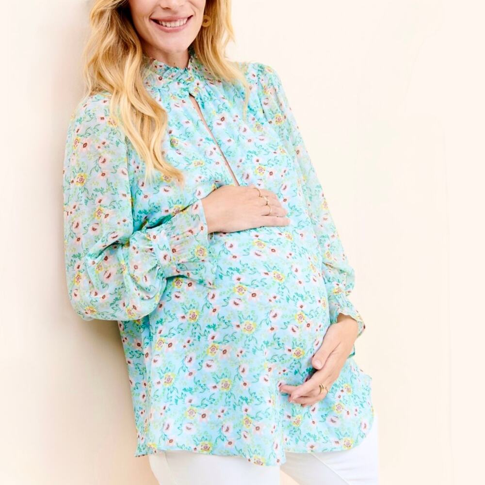 Yumi Kim Lisa Maternity Top Bedford Park Blue Floral Blouse Size S